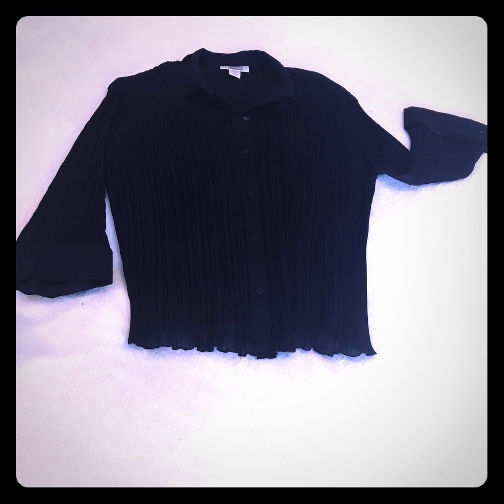Dressy black collared shirt.